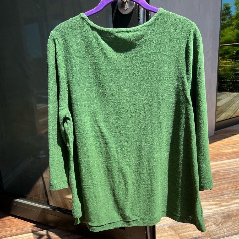 J.Jill Linen/modal lightweight Sweater. Moss Green. LP. - Picture 2 of 8